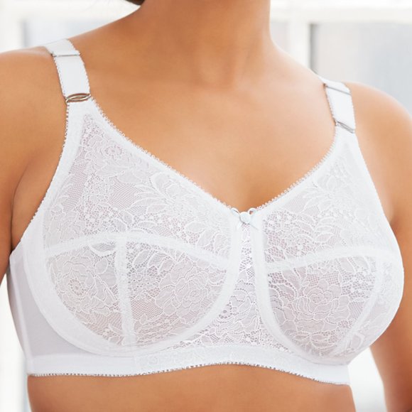 Set Of 3! 42C Glamorise COMFORT LIFT Bra (COTTON-LINED) Wireless LACE WHITE NEW - Picture 4 of 14